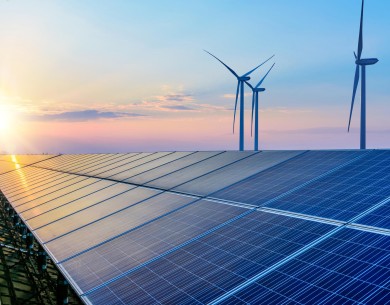 Image of solar panels and window turbines